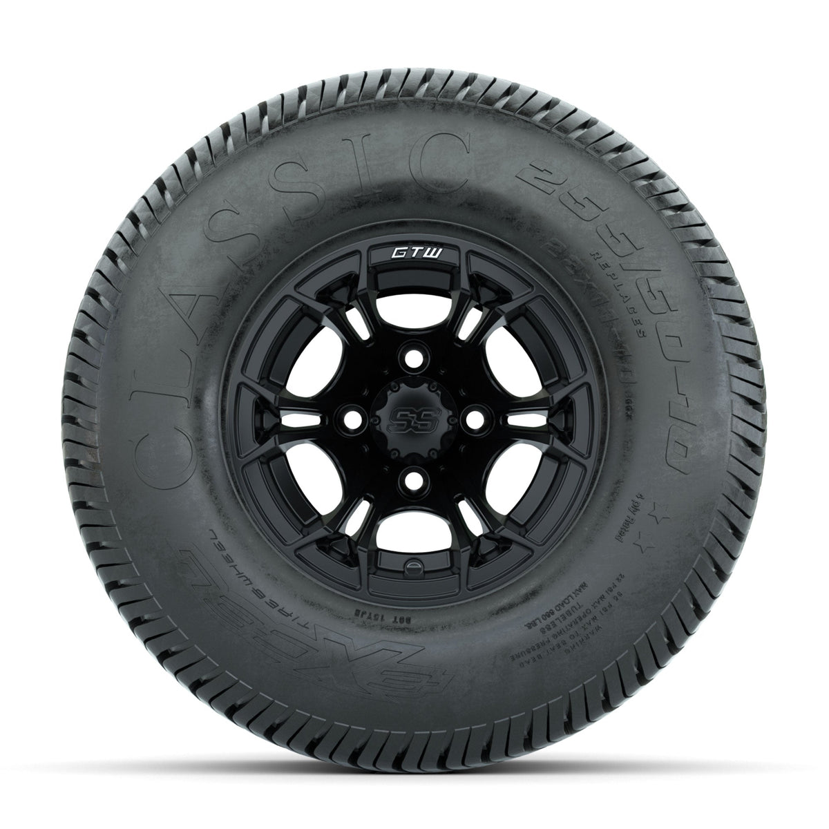 GTW Spyder Matte Black 10 in Wheels with 22x11-10 Excel Classic Street Tires Full Set