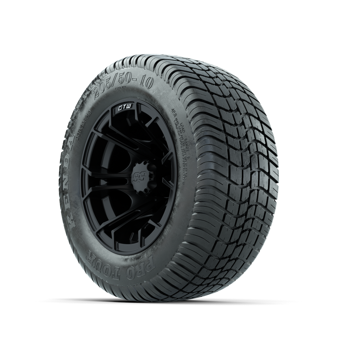 GTW Spyder Matte Black 10 in Wheels with 205/50-10 Kenda Pro Tour Low-profile Tires Full Set