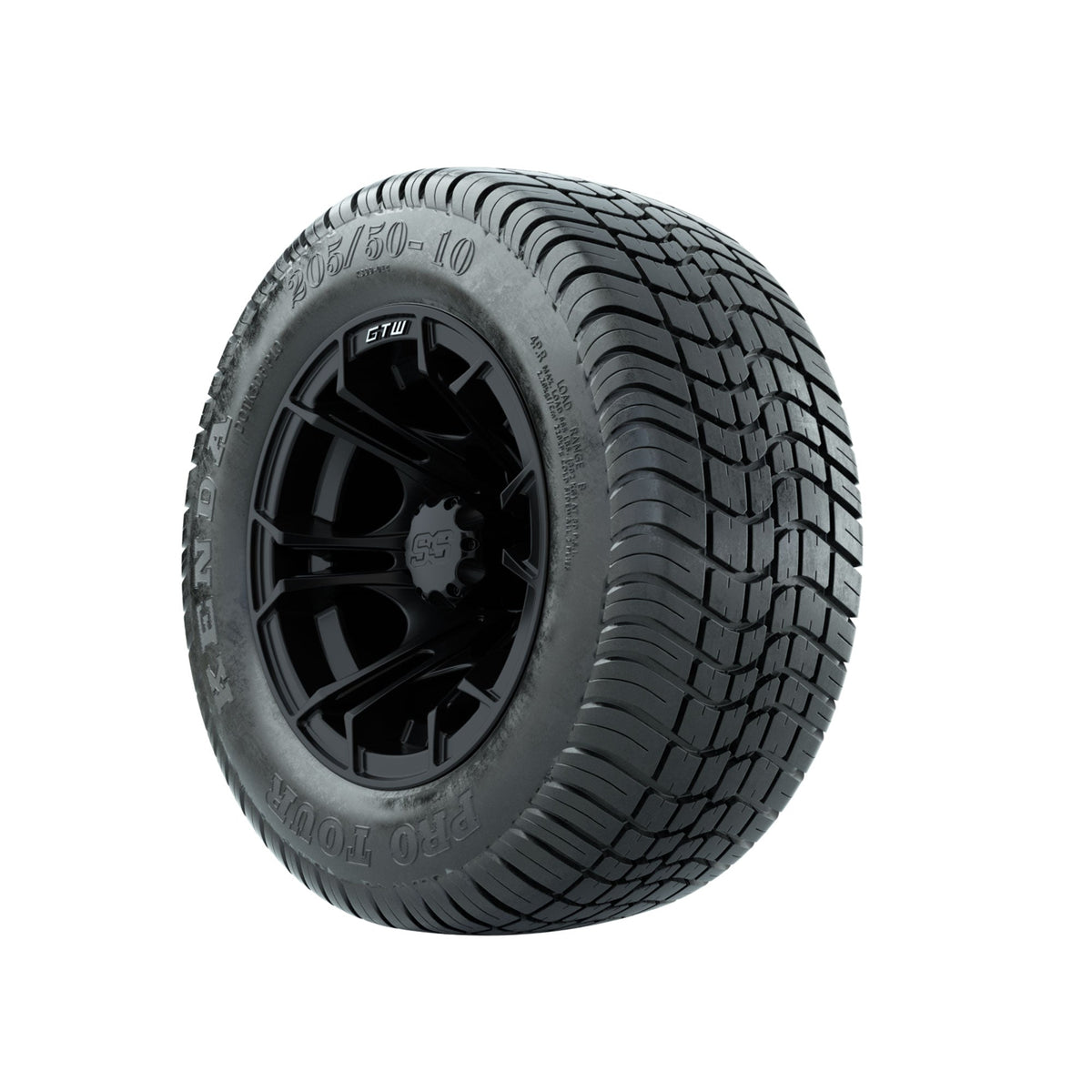 GTW Spyder Matte Black 10 in Wheels with 205/50-10 Kenda Pro Tour Low-profile Tires Full Set