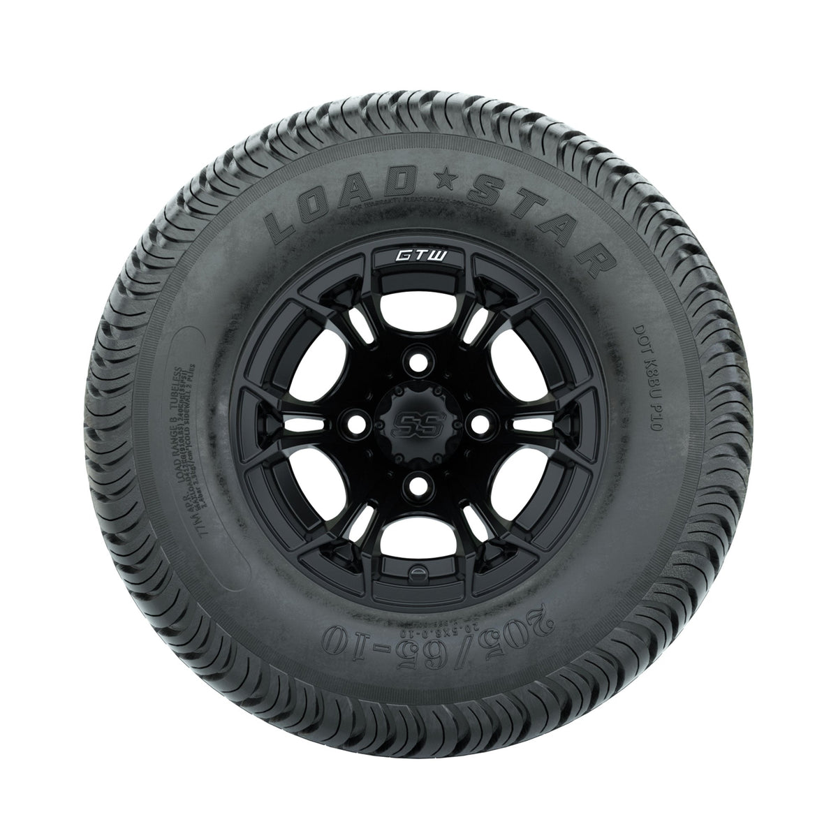 GTW Spyder Matte Black 10 in Wheels with 205/65-10 Kenda Load Star Street Tires Full Set