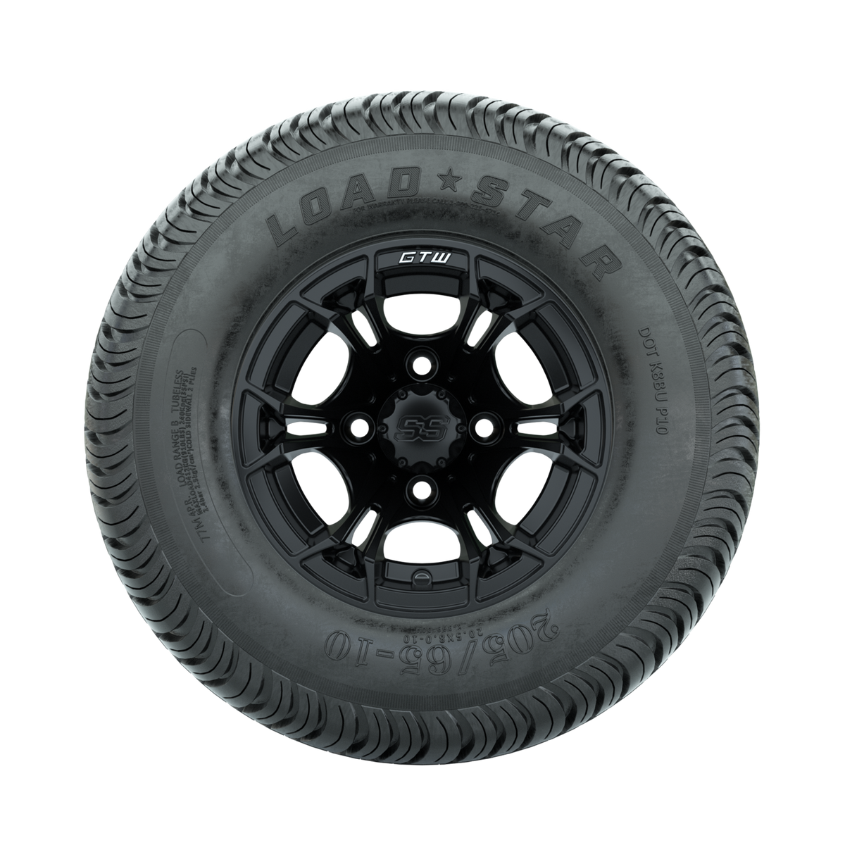 GTW Spyder Matte Black 10 in Wheels with 205/65-10 Kenda Load Star Street Tires Full Set