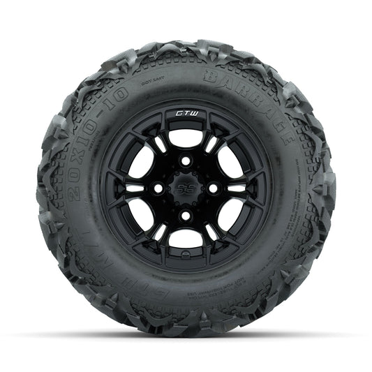 GTW Spyder Matte Black 10 in Wheels with 20x10-10 Barrage Mud Tires Full Set