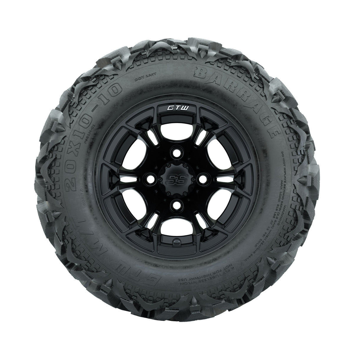 GTW Spyder Matte Black 10 in Wheels with 20x10-10 Barrage Mud Tires Full Set