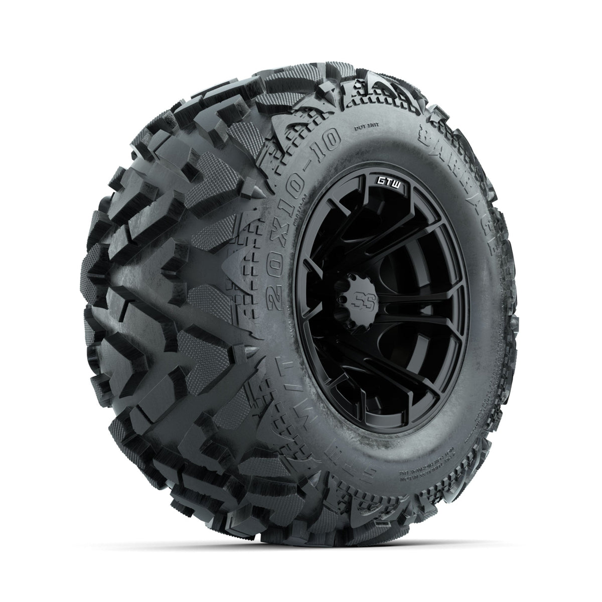 GTW Spyder Matte Black 10 in Wheels with 20x10-10 Barrage Mud Tires Full Set