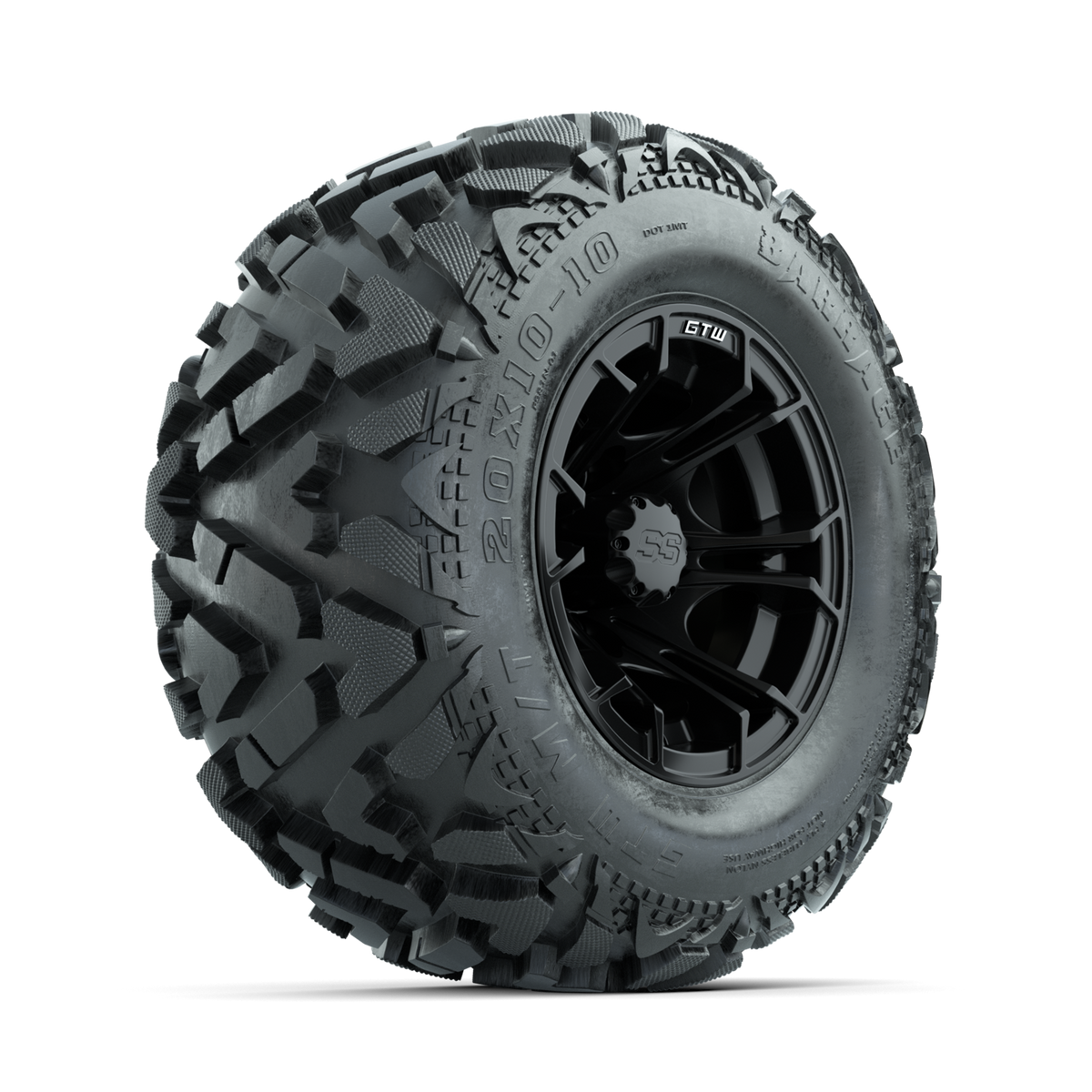 GTW Spyder Matte Black 10 in Wheels with 20x10-10 Barrage Mud Tires Full Set