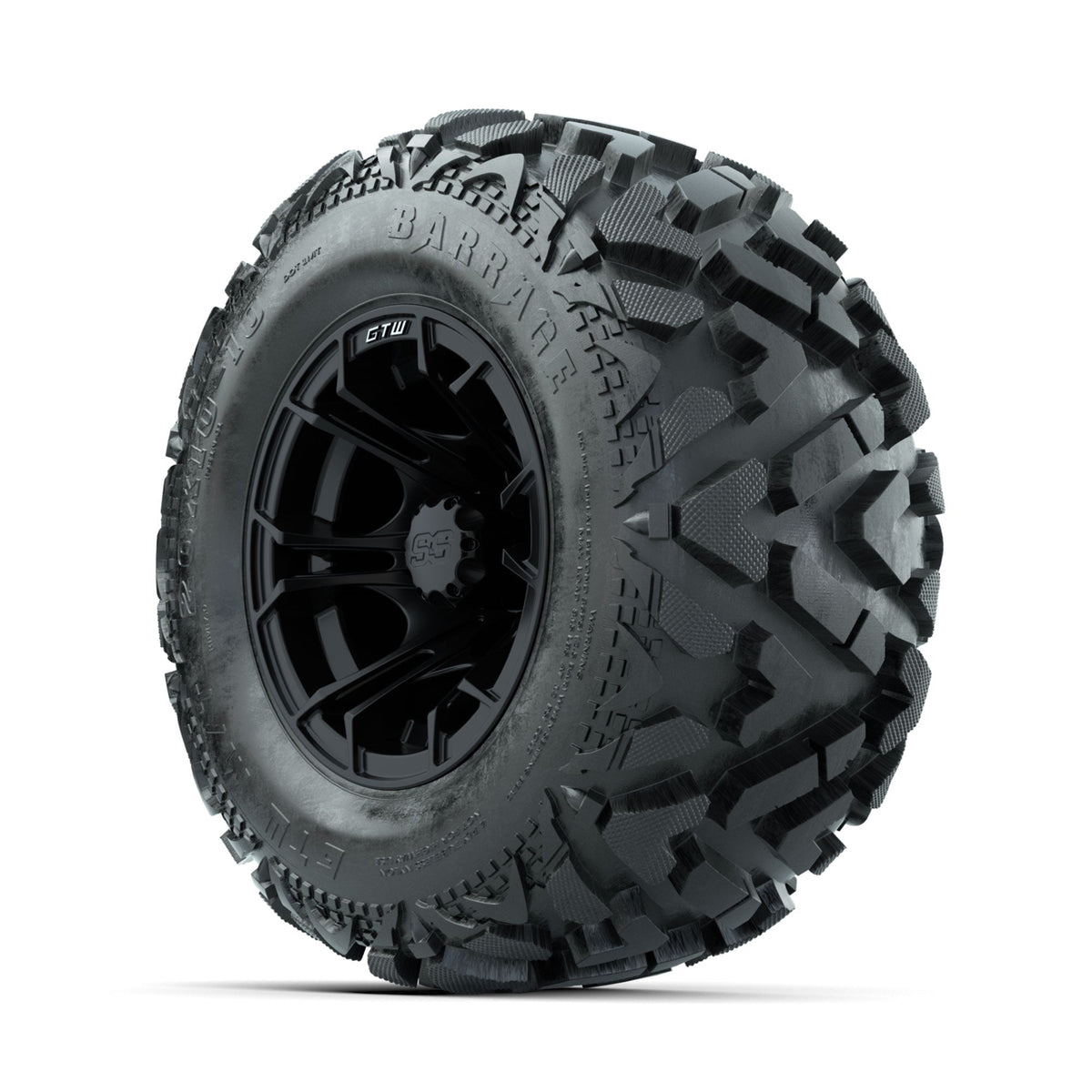GTW Spyder Matte Black 10 in Wheels with 20x10-10 Barrage Mud Tires Full Set