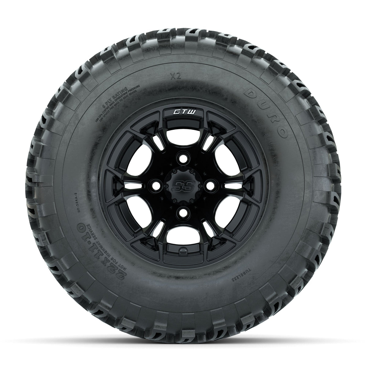 GTW Spyder Matte Black 10 in Wheels with 22x11-10 Duro Desert All Terrain Tires Full Set