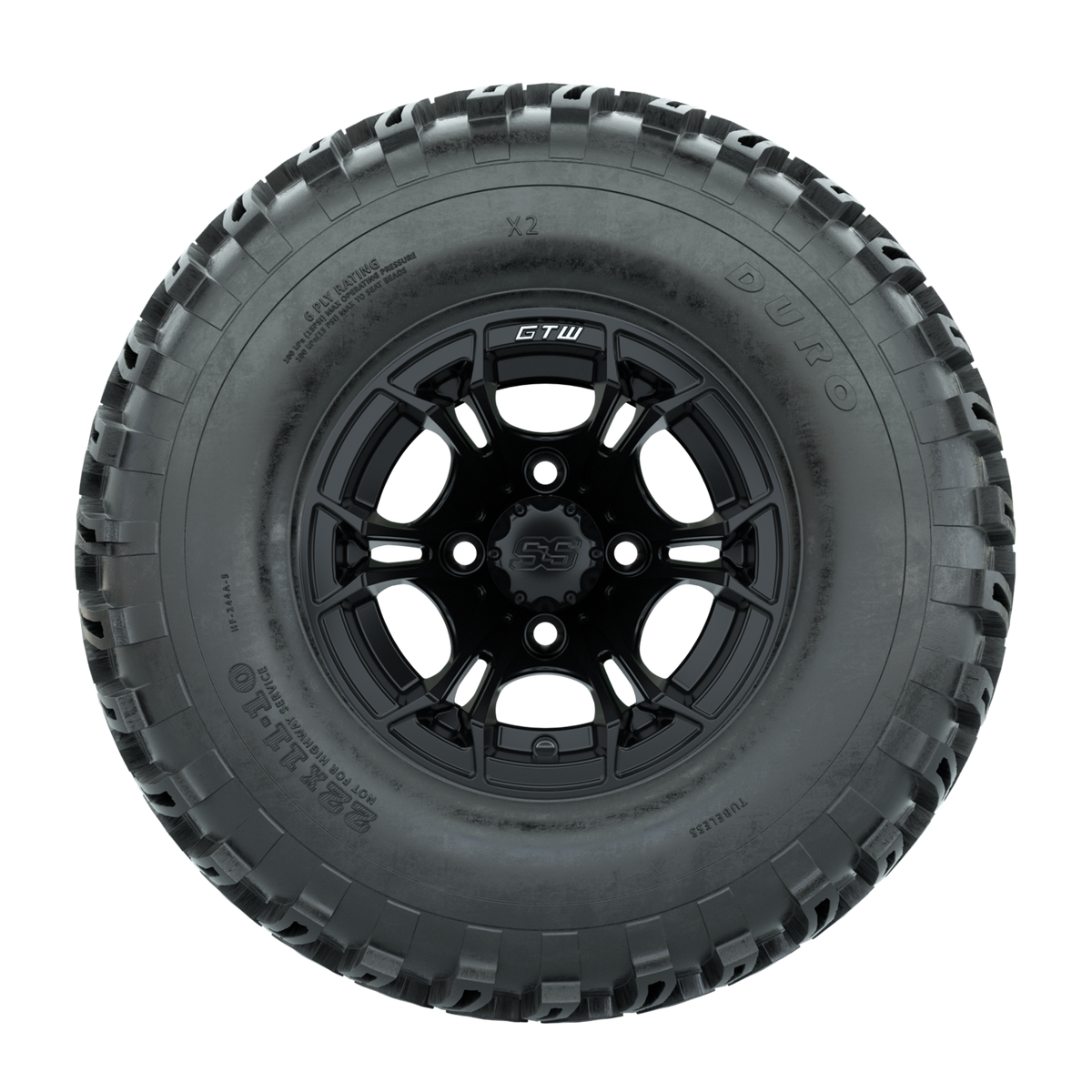 GTW Spyder Matte Black 10 in Wheels with 22x11-10 Duro Desert All Terrain Tires Full Set