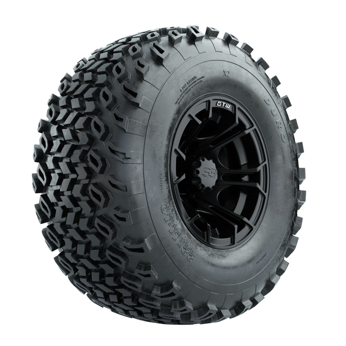 GTW Spyder Matte Black 10 in Wheels with 22x11-10 Duro Desert All Terrain Tires Full Set