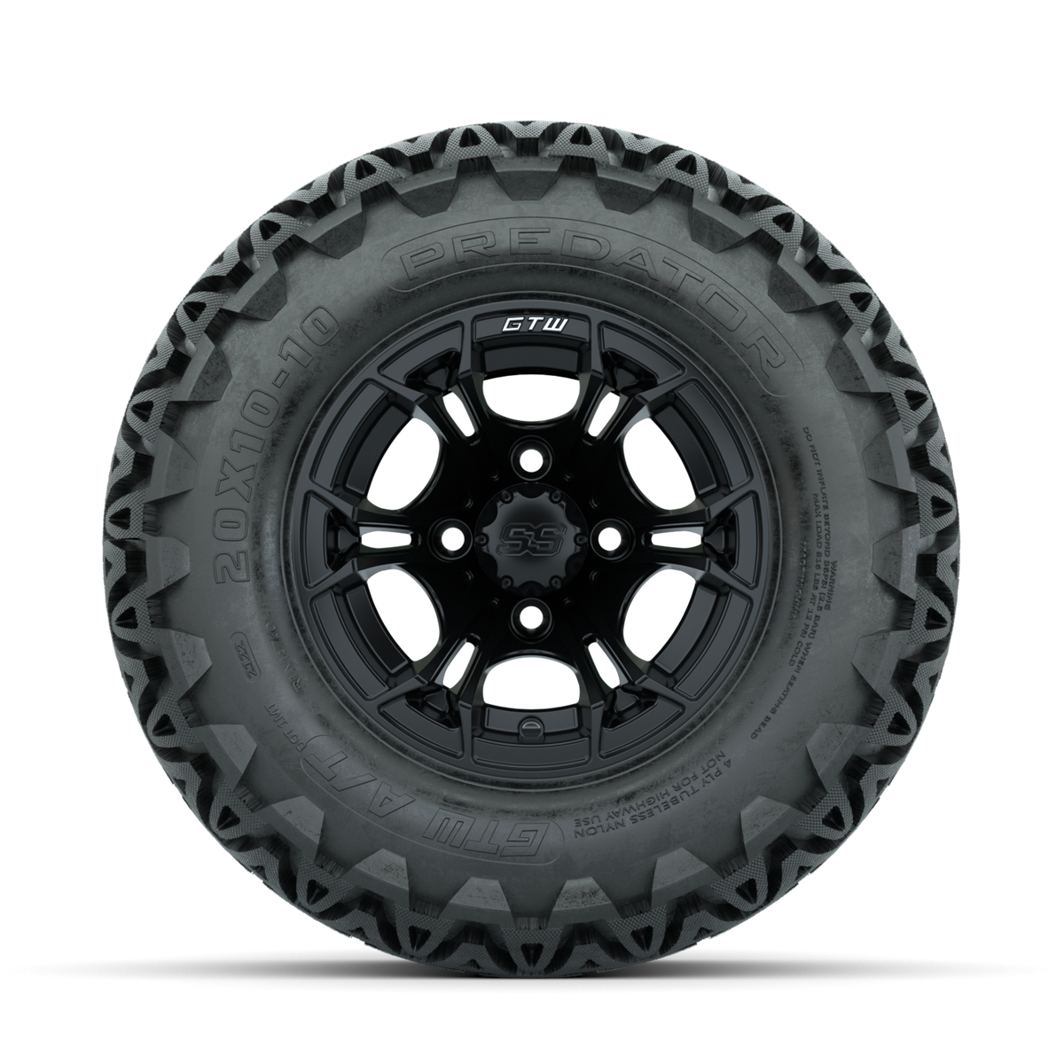 GTW Spyder Matte Black 10 in Wheels with 20x10-10 Predator All Terrain Tires Full Set