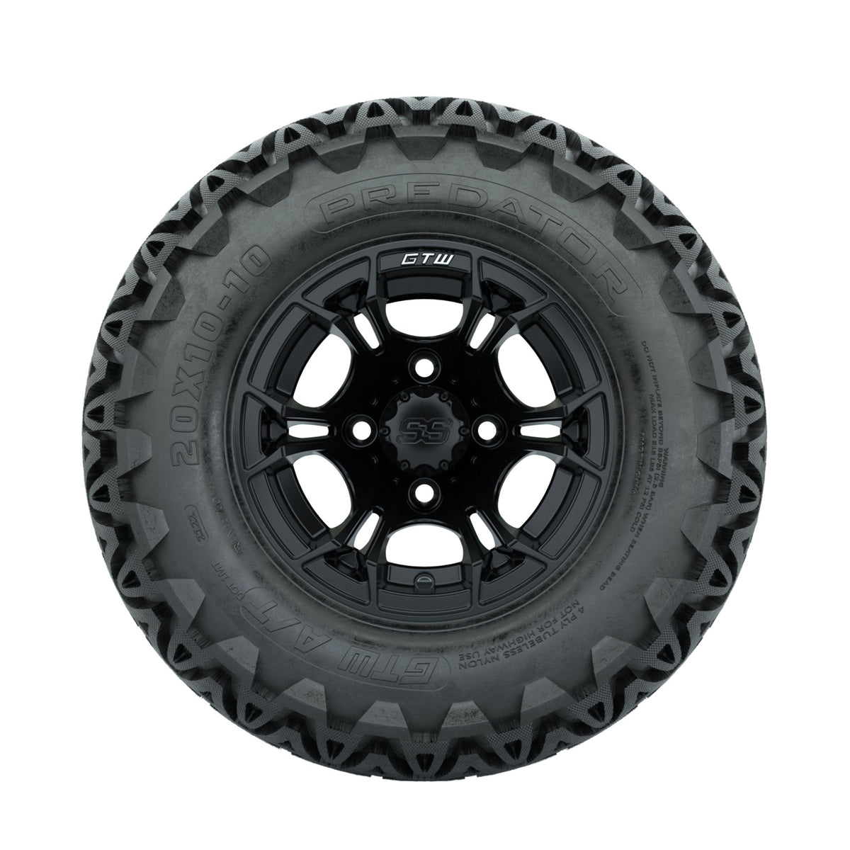 GTW Spyder Matte Black 10 in Wheels with 20x10-10 Predator All Terrain Tires Full Set