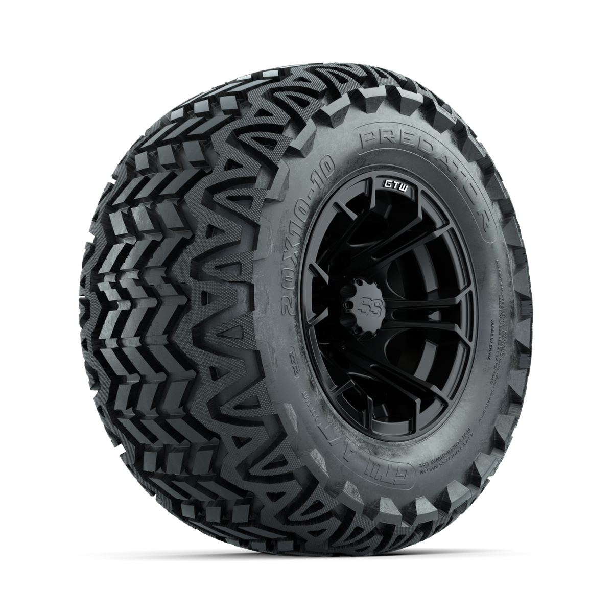 GTW Spyder Matte Black 10 in Wheels with 20x10-10 Predator All Terrain Tires Full Set