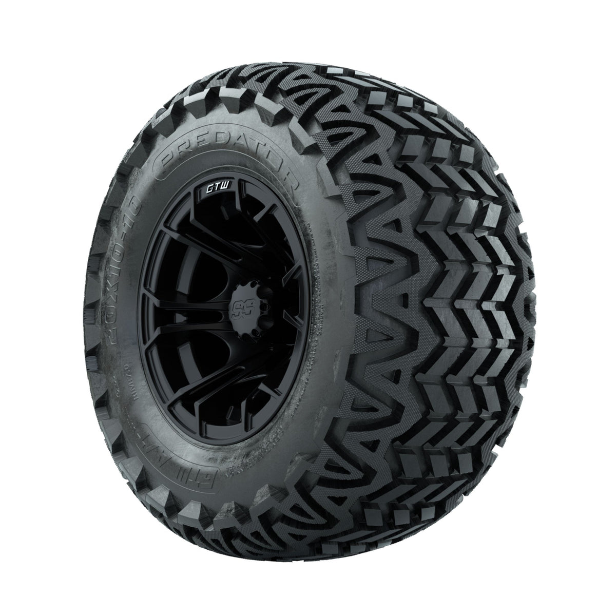 GTW Spyder Matte Black 10 in Wheels with 20x10-10 Predator All Terrain Tires Full Set