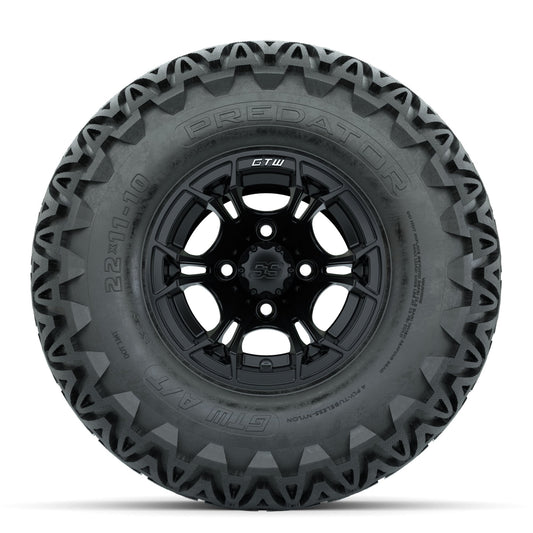 GTW Spyder Matte Black 10 in Wheels with 22x11-10 Predator All Terrain Tires Full Set