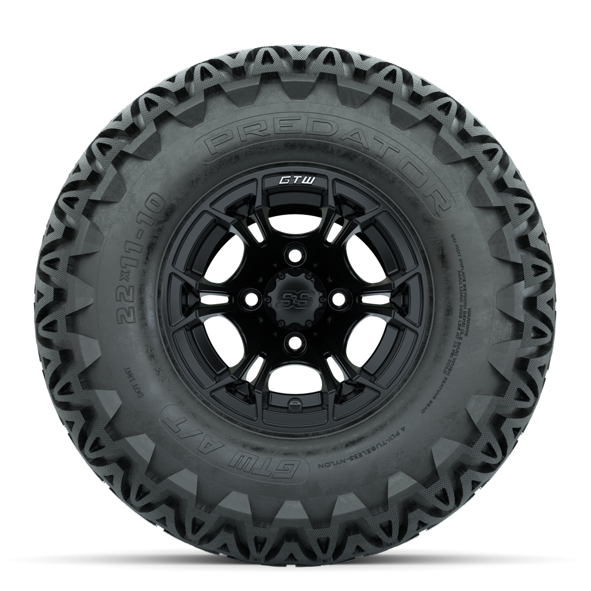 GTW Spyder Matte Black 10 in Wheels with 22x11-10 Predator All Terrain Tires Full Set