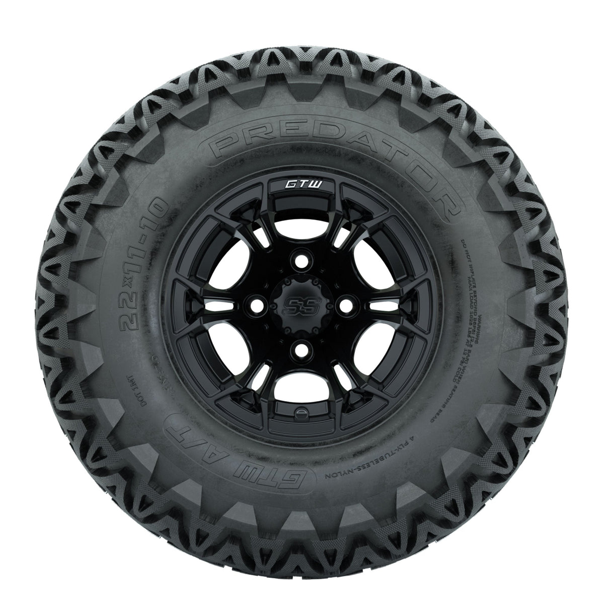 GTW Spyder Matte Black 10 in Wheels with 22x11-10 Predator All Terrain Tires Full Set