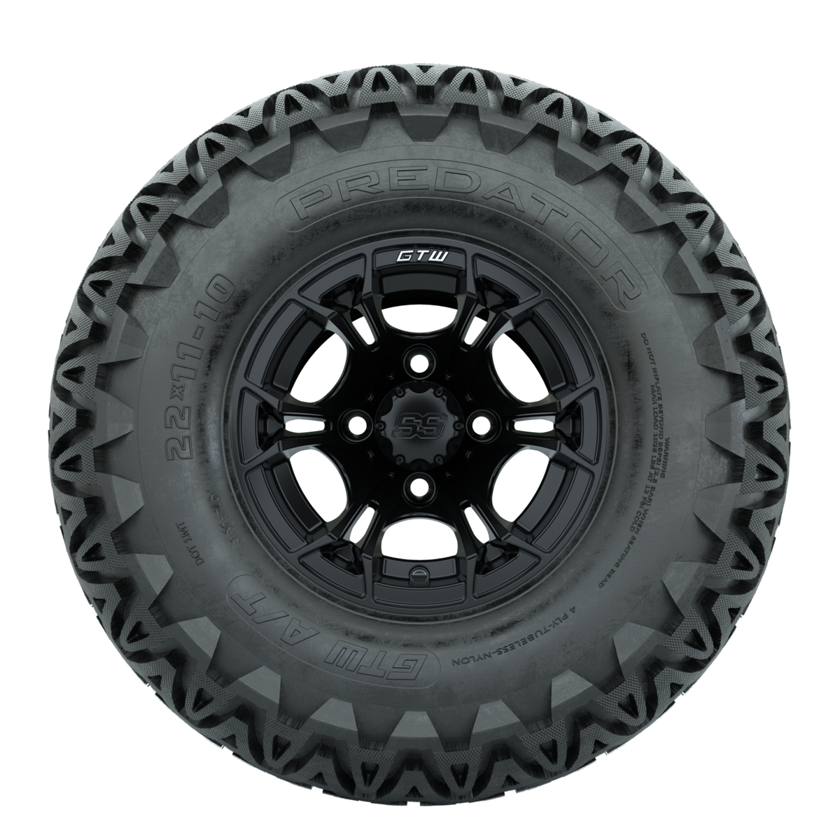 GTW Spyder Matte Black 10 in Wheels with 22x11-10 Predator All Terrain Tires Full Set