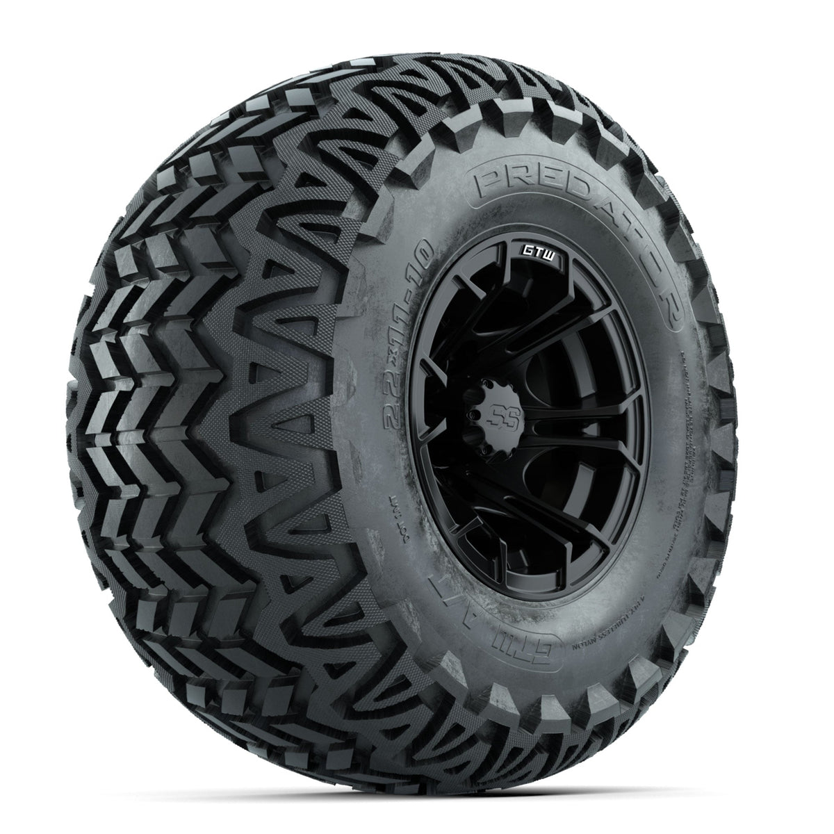 GTW Spyder Matte Black 10 in Wheels with 22x11-10 Predator All Terrain Tires Full Set
