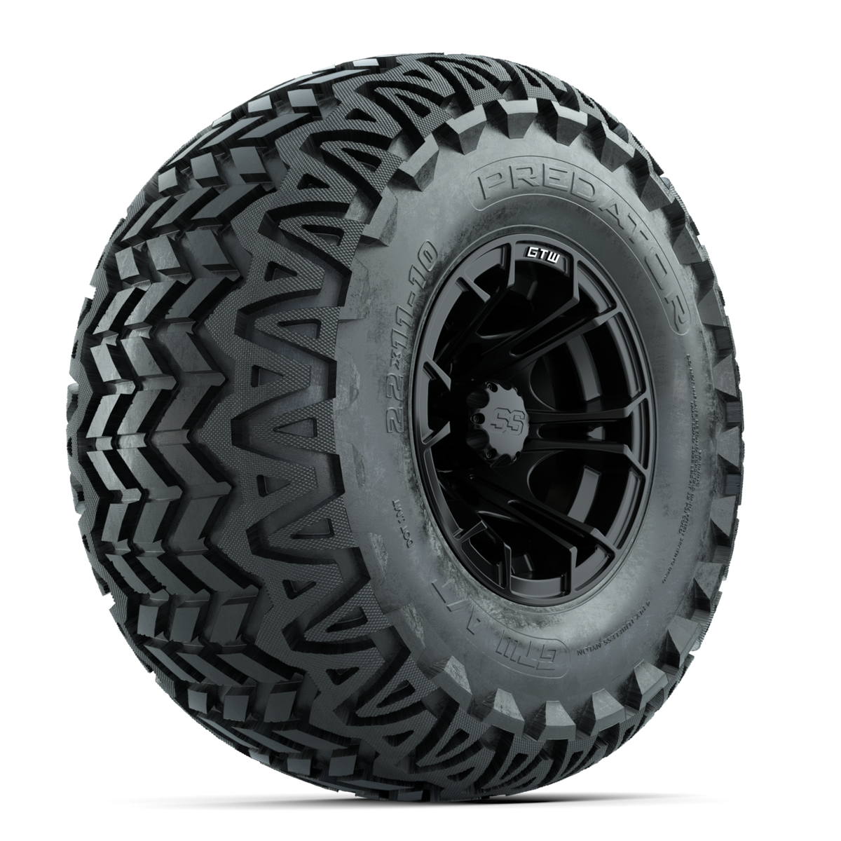 GTW Spyder Matte Black 10 in Wheels with 22x11-10 Predator All Terrain Tires Full Set