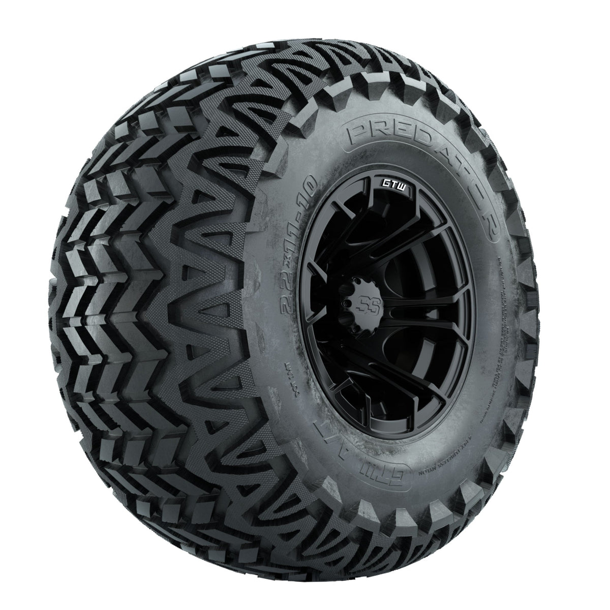 GTW Spyder Matte Black 10 in Wheels with 22x11-10 Predator All Terrain Tires Full Set