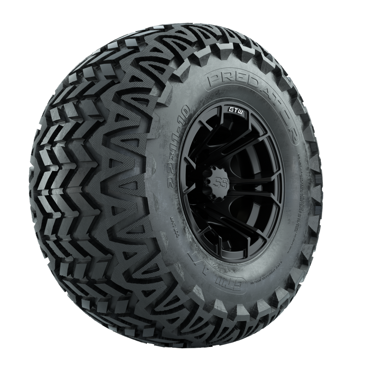 GTW Spyder Matte Black 10 in Wheels with 22x11-10 Predator All Terrain Tires Full Set