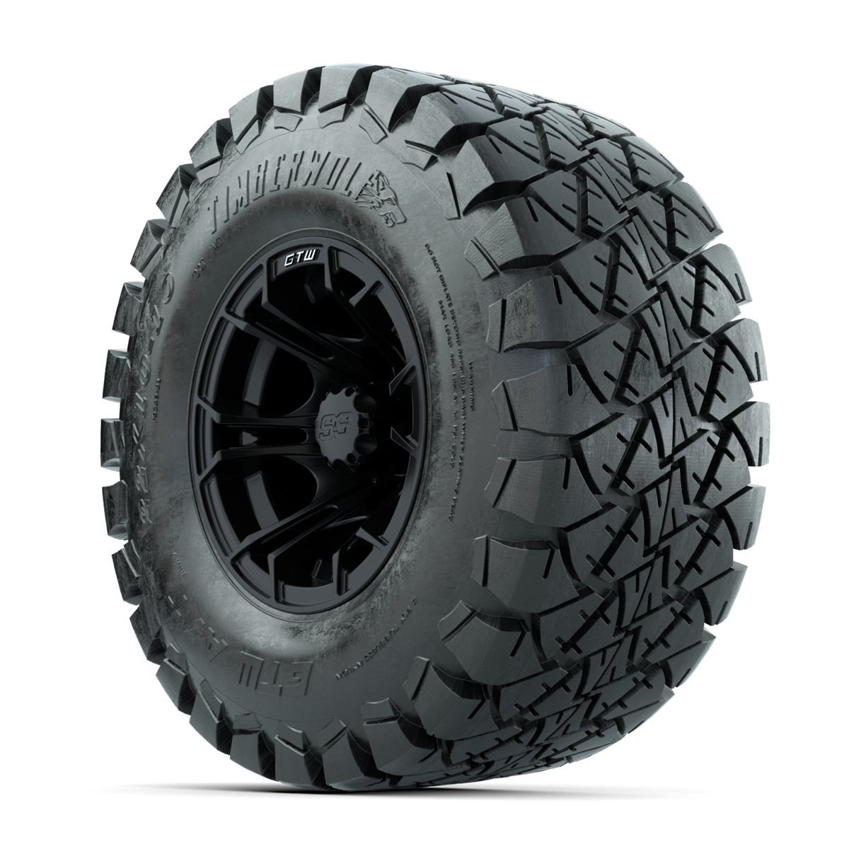 GTW Spyder Matte Black 10 in Wheels with 22x10-10 Timberwolf All Terrain Tires Full Set