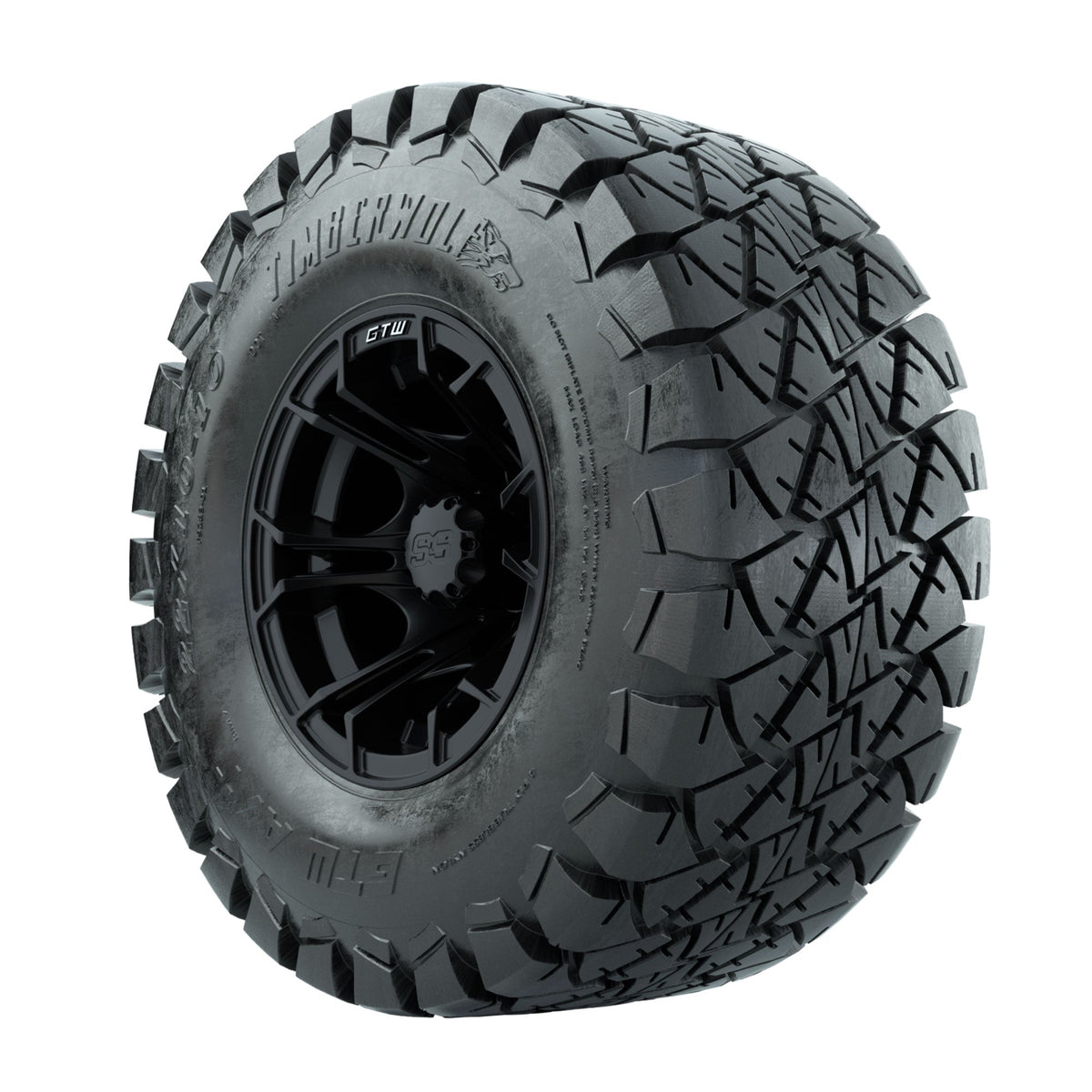 GTW Spyder Matte Black 10 in Wheels with 22x10-10 Timberwolf All Terrain Tires Full Set