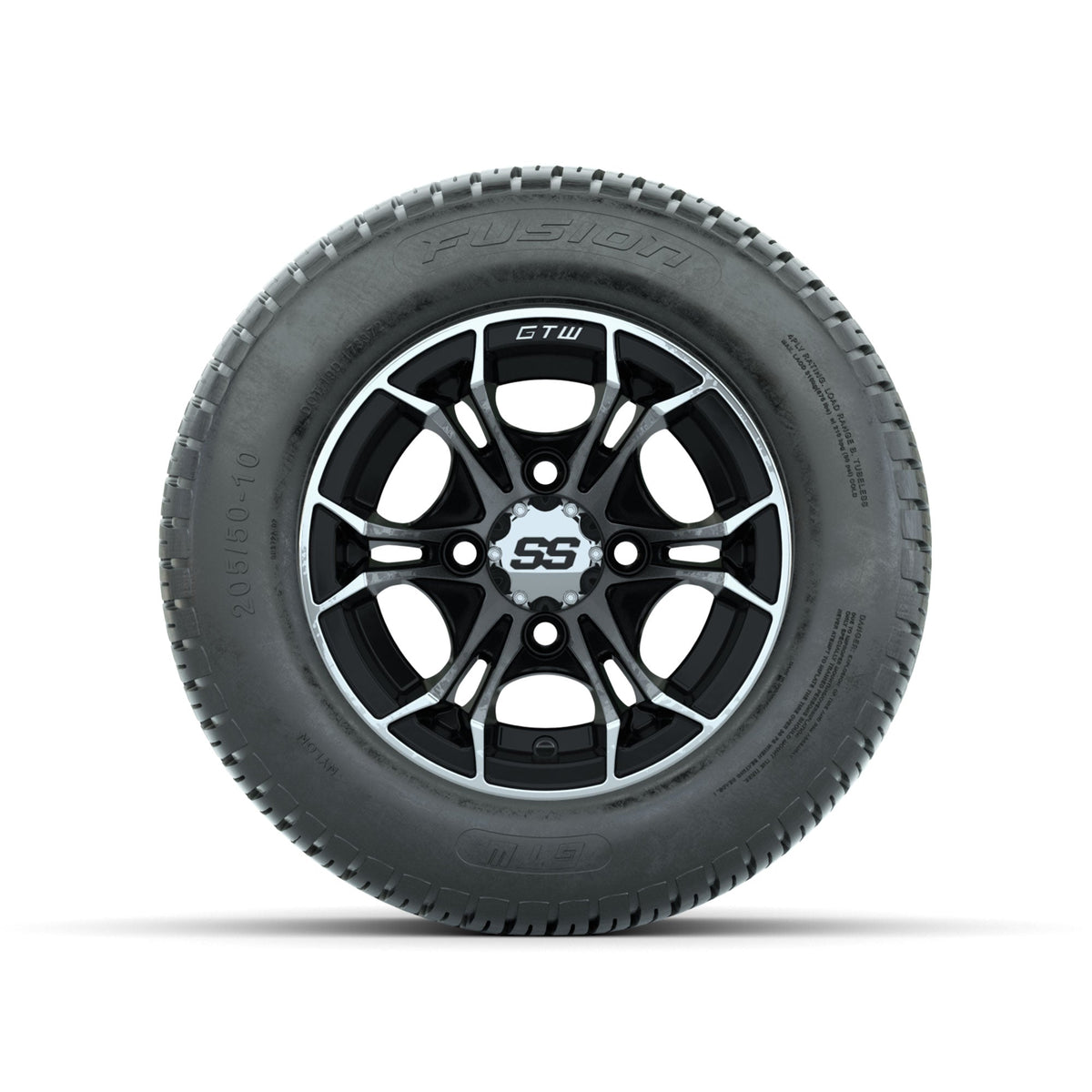 GTW Spyder Machined/Black 10 in Wheels with 205/50-10 Fusion Street Tires Full Set