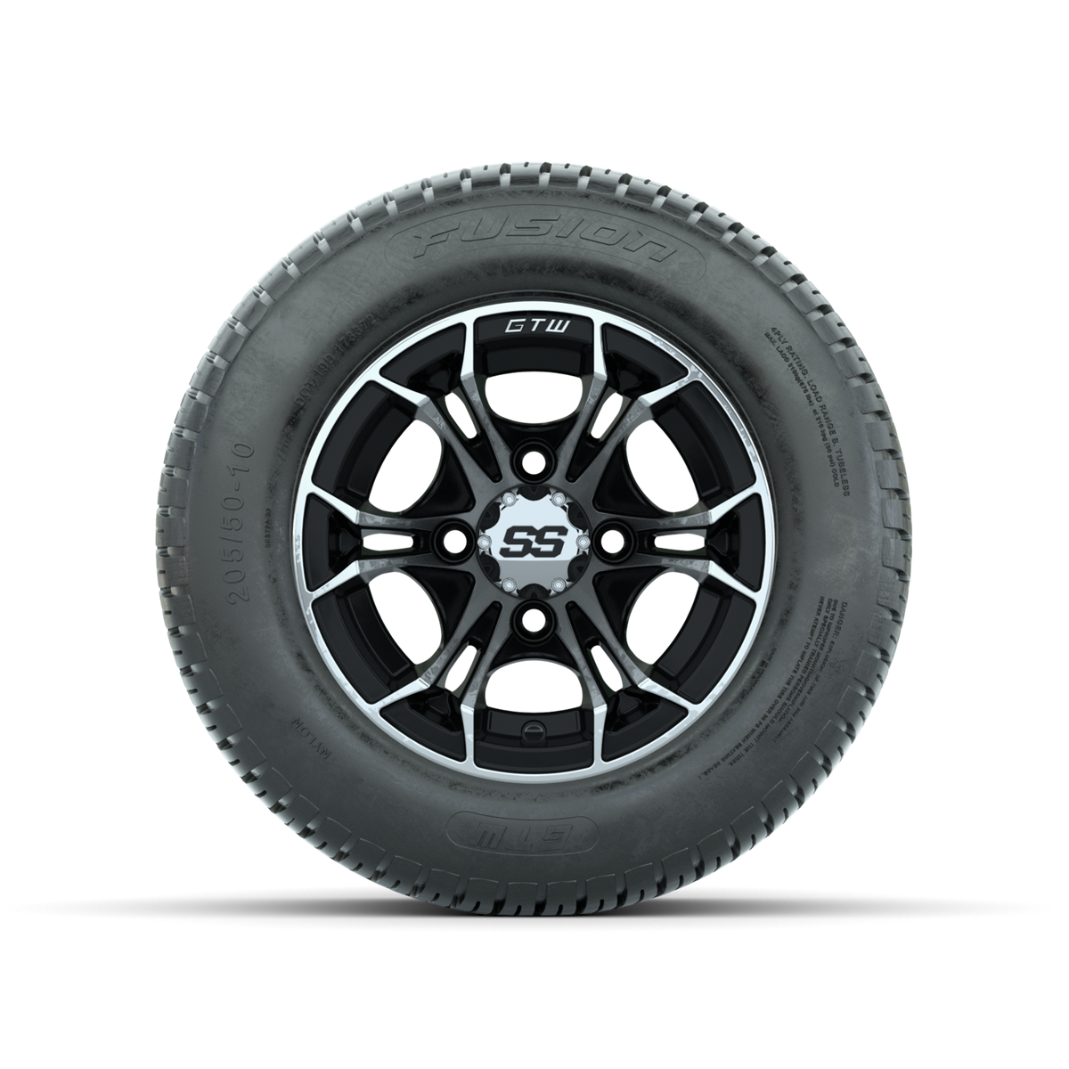 GTW Spyder Machined/Black 10 in Wheels with 205/50-10 Fusion Street Tires Full Set