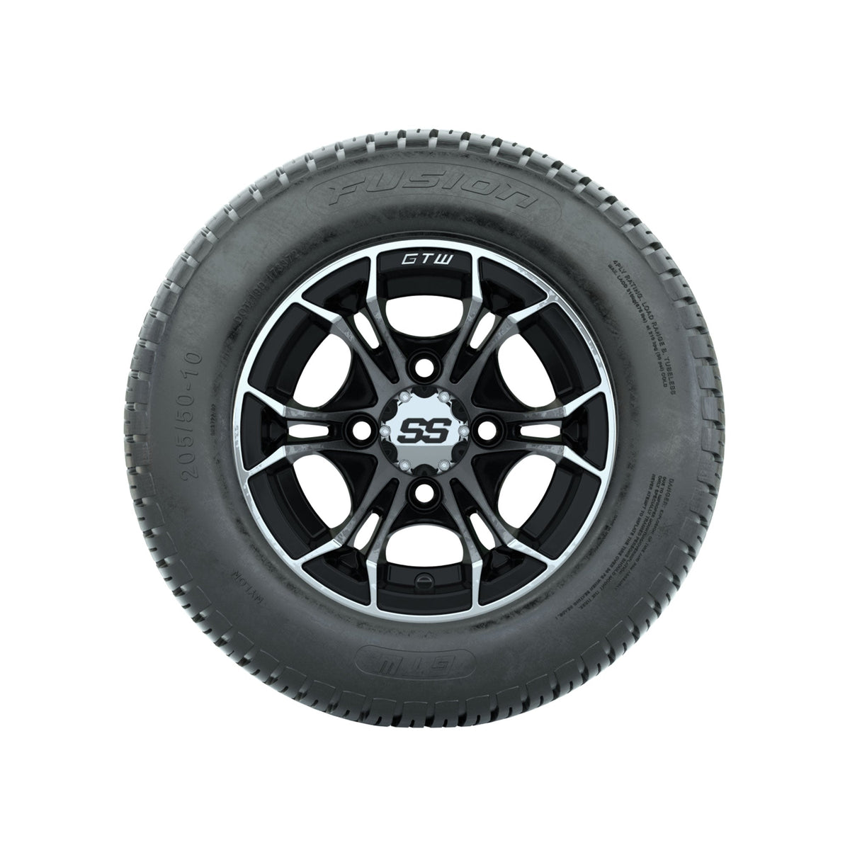 GTW Spyder Machined/Black 10 in Wheels with 205/50-10 Fusion Street Tires Full Set