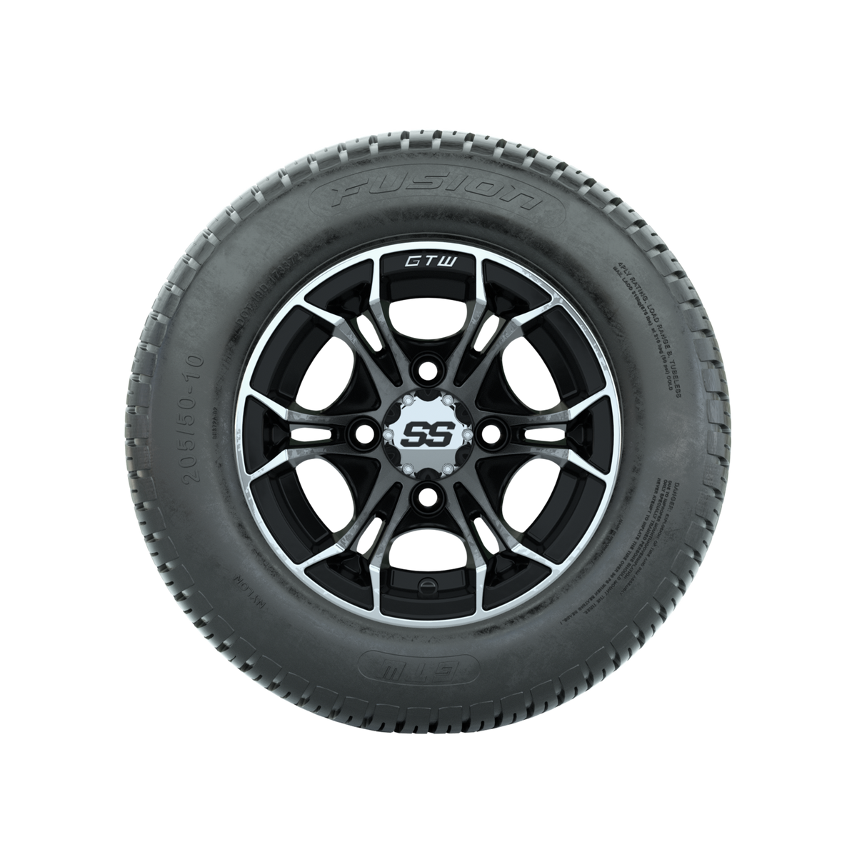 GTW Spyder Machined/Black 10 in Wheels with 205/50-10 Fusion Street Tires Full Set