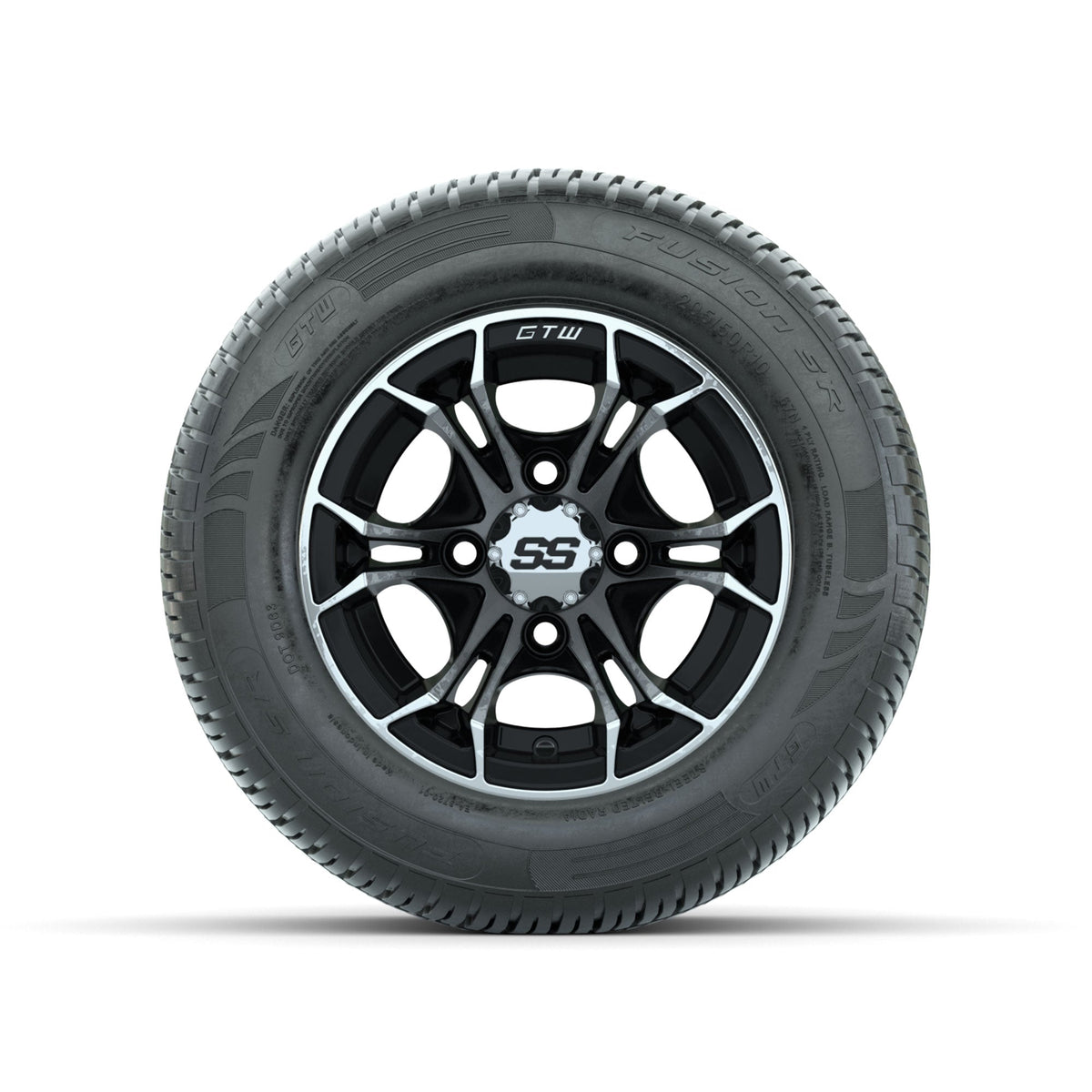 GTW Spyder Machined/Black 10 in Wheels with 205/50-10 Fusion SR Steel Belted Radial Tires Full Set