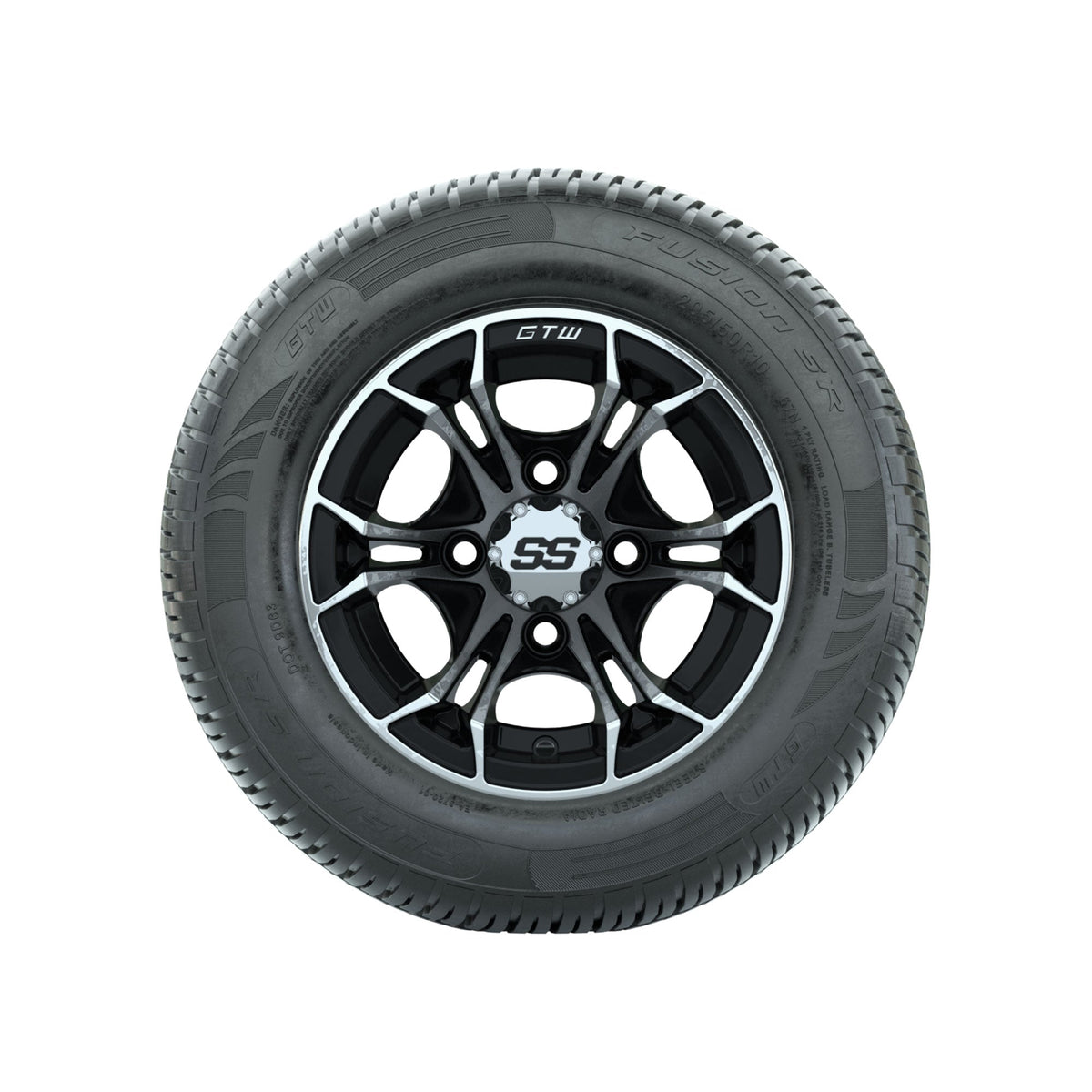 GTW Spyder Machined/Black 10 in Wheels with 205/50-10 Fusion SR Steel Belted Radial Tires Full Set