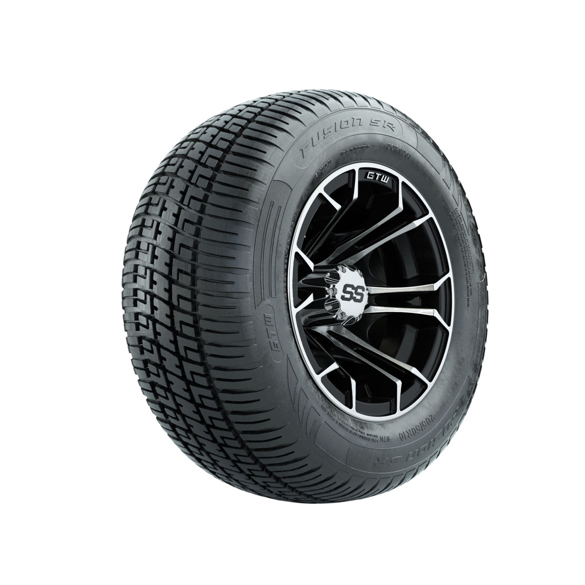 GTW Spyder Machined/Black 10 in Wheels with 205/50-10 Fusion SR Steel Belted Radial Tires Full Set