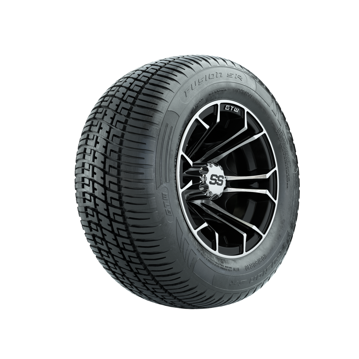 GTW Spyder Machined/Black 10 in Wheels with 205/50-10 Fusion SR Steel Belted Radial Tires Full Set
