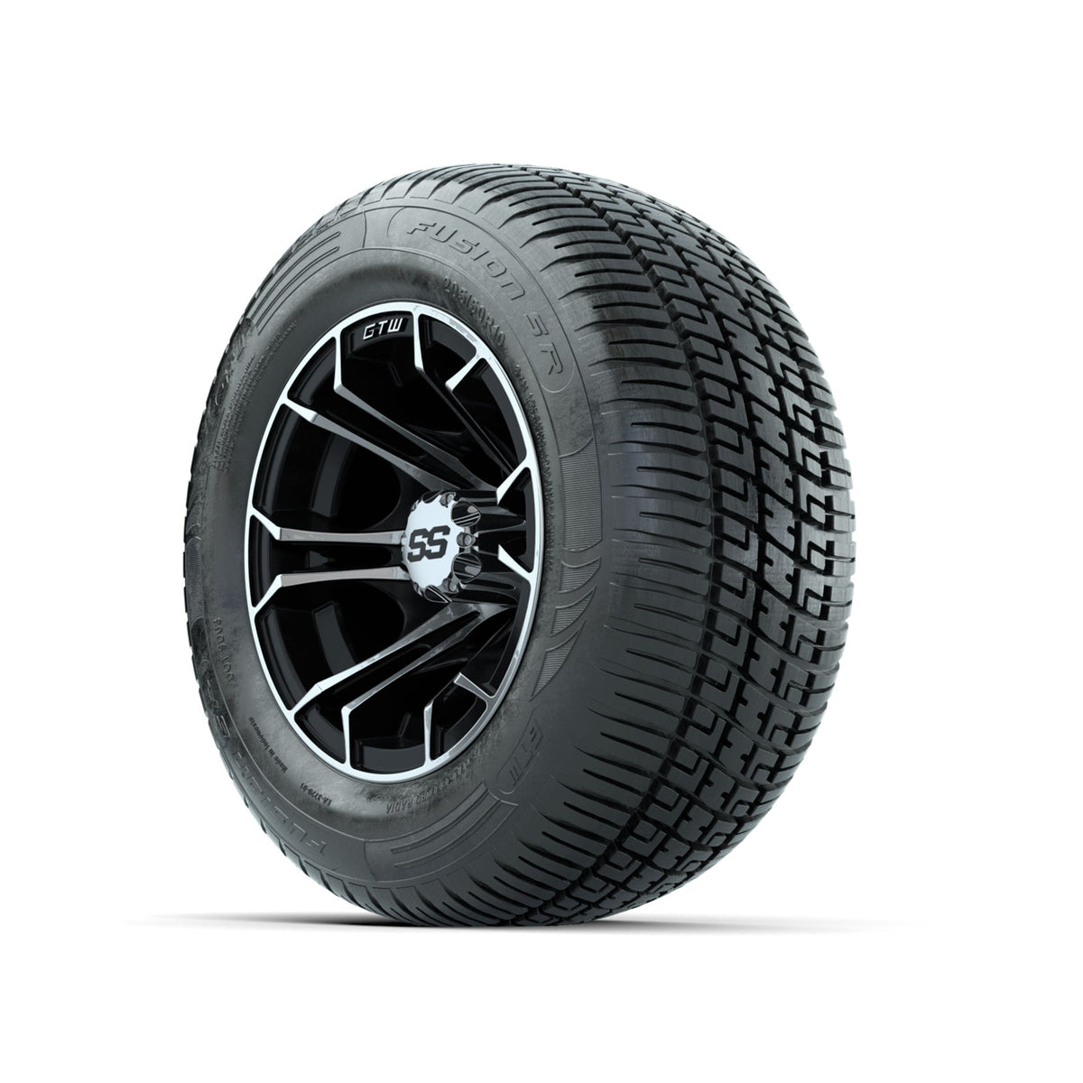 GTW Spyder Machined/Black 10 in Wheels with 205/50-10 Fusion SR Steel Belted Radial Tires Full Set