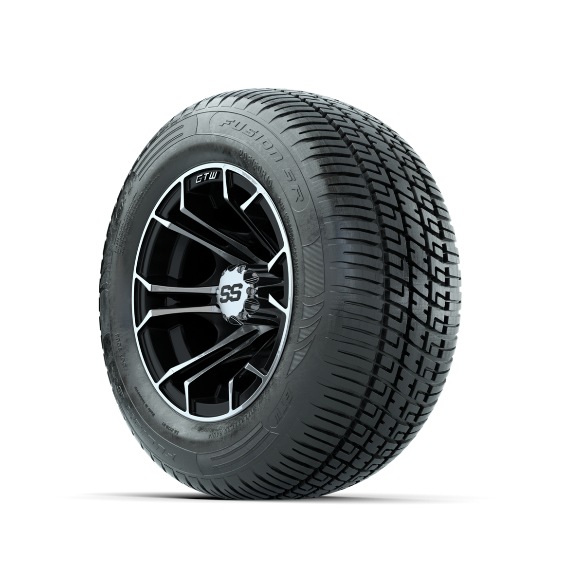GTW Spyder Machined/Black 10 in Wheels with 205/50-10 Fusion SR Steel Belted Radial Tires Full Set