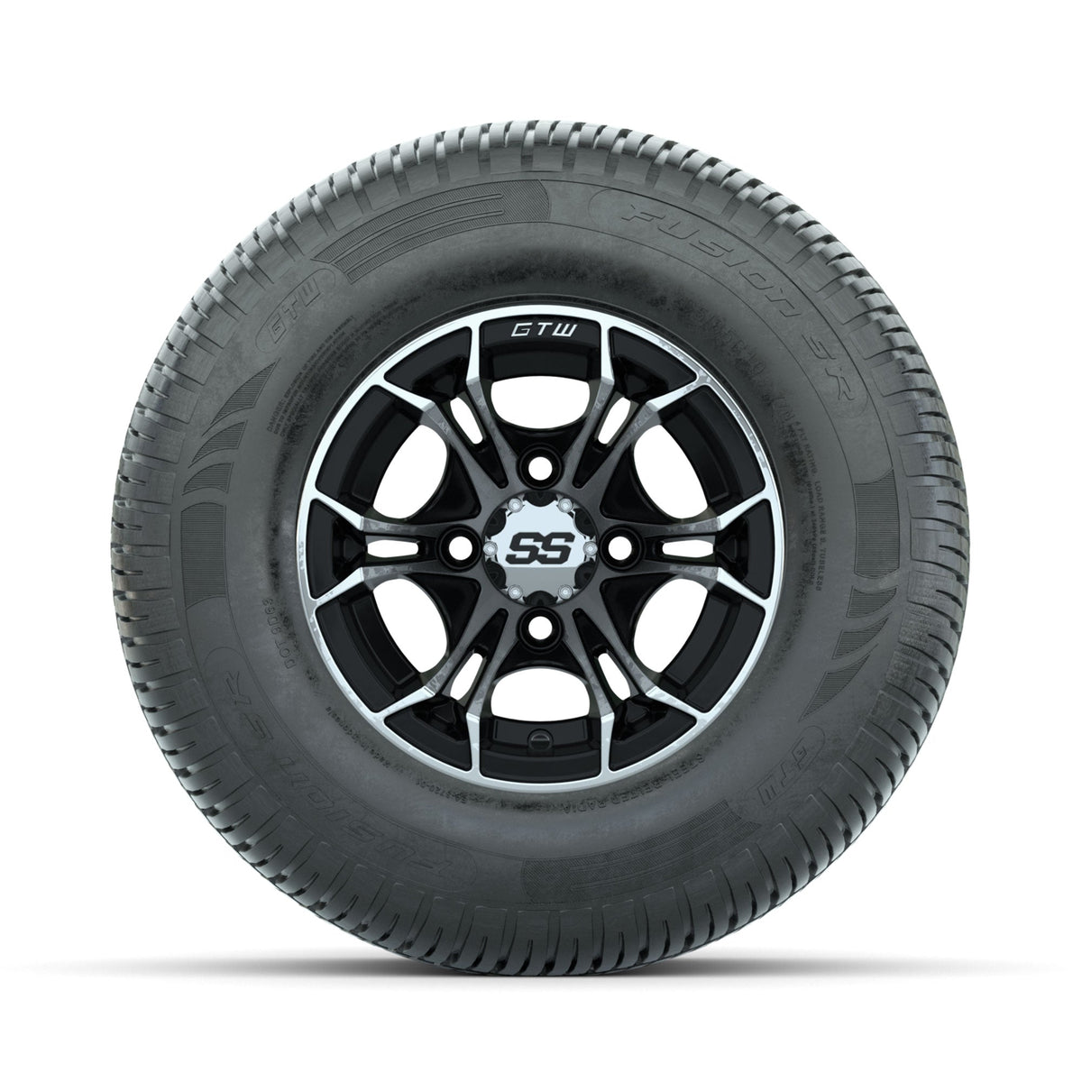 GTW Spyder Machined/Black 10 in Wheels with 205/65-R10 Fusion SR Steel Belted Radial Tires Full Set