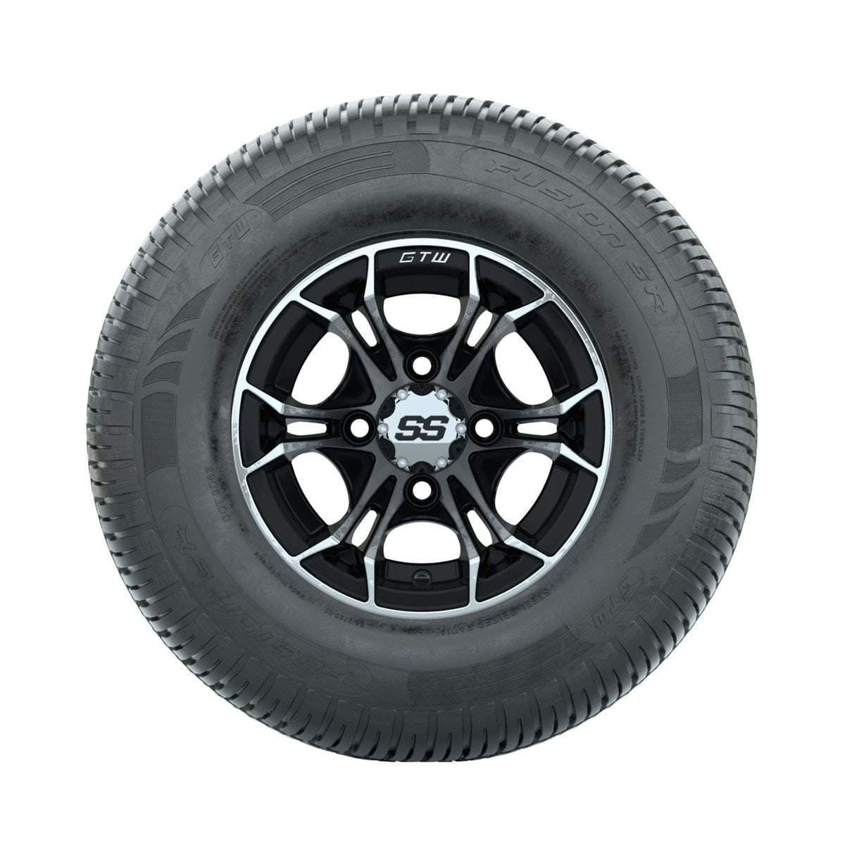 GTW Spyder Machined/Black 10 in Wheels with 205/65-R10 Fusion SR Steel Belted Radial Tires Full Set