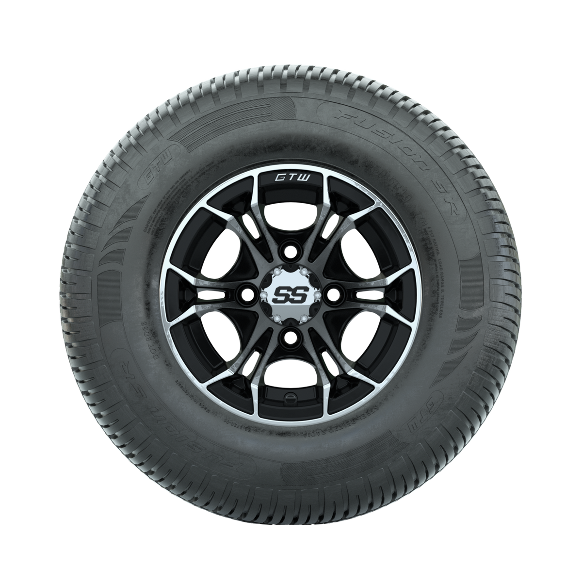 GTW Spyder Machined/Black 10 in Wheels with 205/65-R10 Fusion SR Steel Belted Radial Tires Full Set