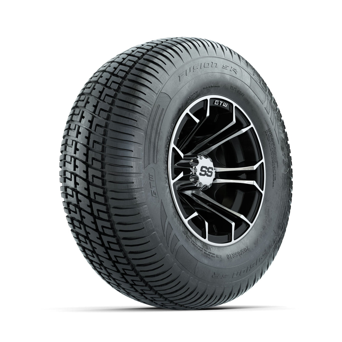 GTW Spyder Machined/Black 10 in Wheels with 205/65-R10 Fusion SR Steel Belted Radial Tires Full Set