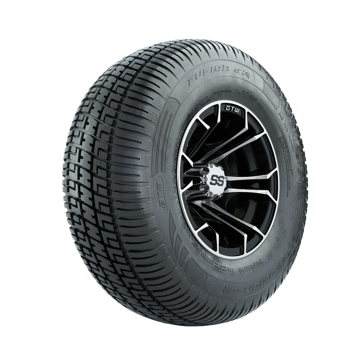 GTW Spyder Machined/Black 10 in Wheels with 205/65-R10 Fusion SR Steel Belted Radial Tires Full Set