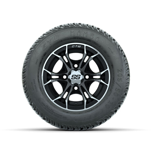 GTW Spyder Machined/Black 10 in Wheels with 205/50-10 Mamba Street Tires Full Set