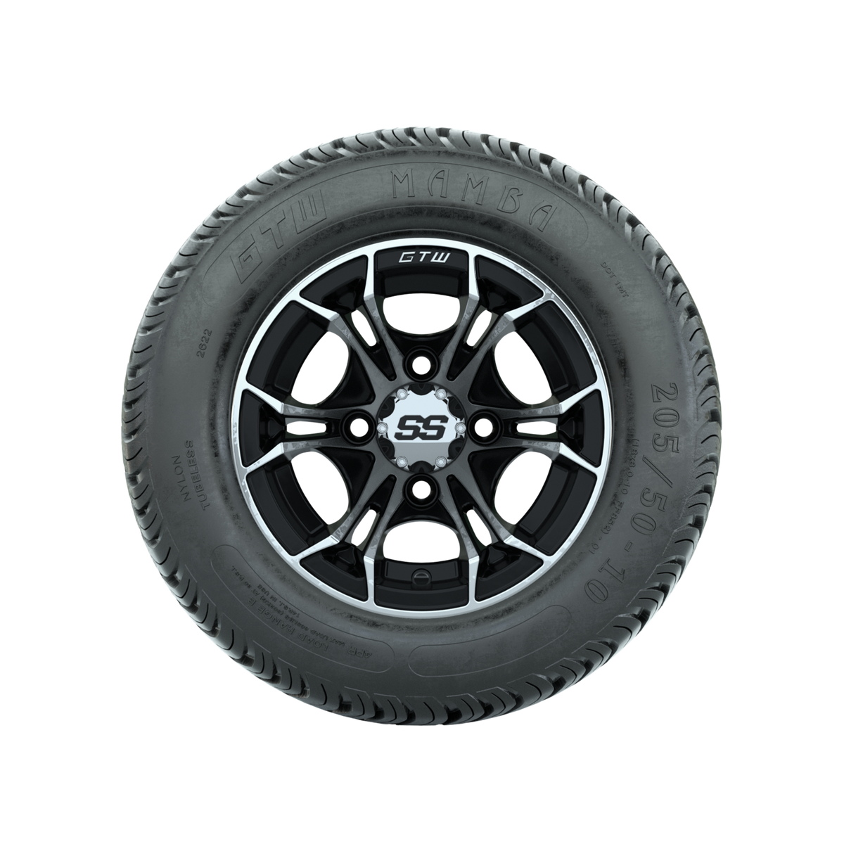 GTW Spyder Machined/Black 10 in Wheels with 205/50-10 Mamba Street Tires Full Set