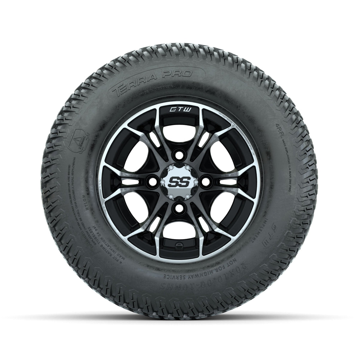 GTW Spyder Machined/Black 10 in Wheels with 20x10-10 Terra Pro S-Tread Traction Tires Full Set