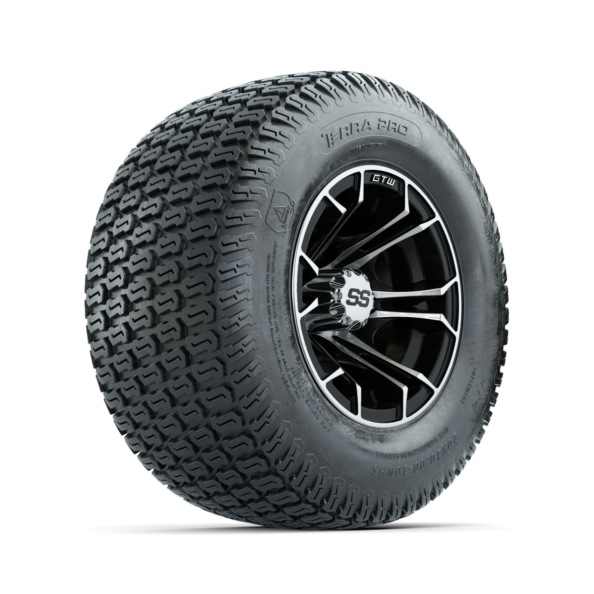 GTW Spyder Machined/Black 10 in Wheels with 20x10-10 Terra Pro S-Tread Traction Tires Full Set