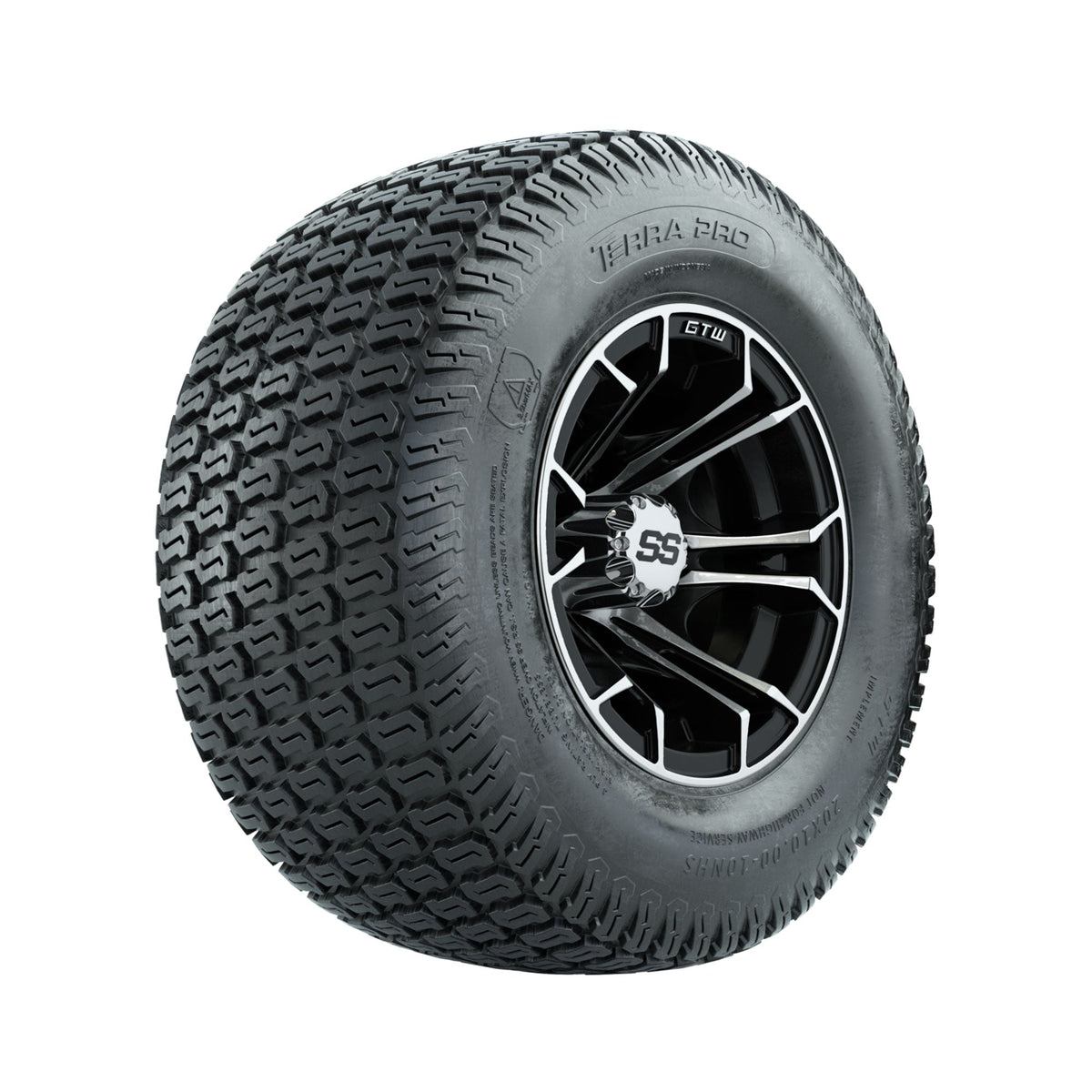 GTW Spyder Machined/Black 10 in Wheels with 20x10-10 Terra Pro S-Tread Traction Tires Full Set