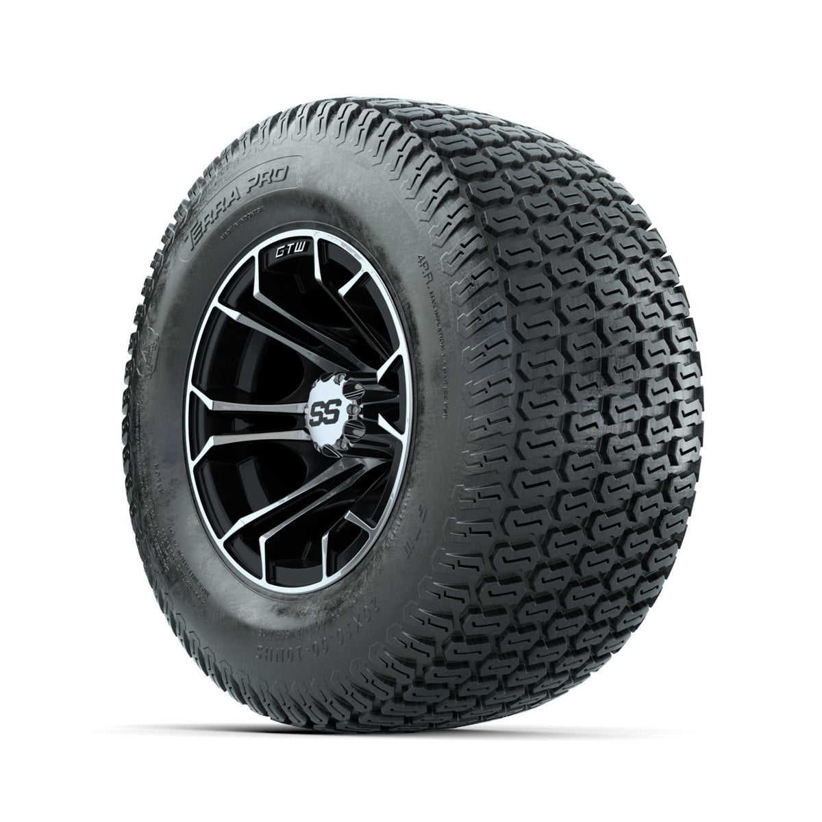 GTW Spyder Machined/Black 10 in Wheels with 20x10-10 Terra Pro S-Tread Traction Tires Full Set