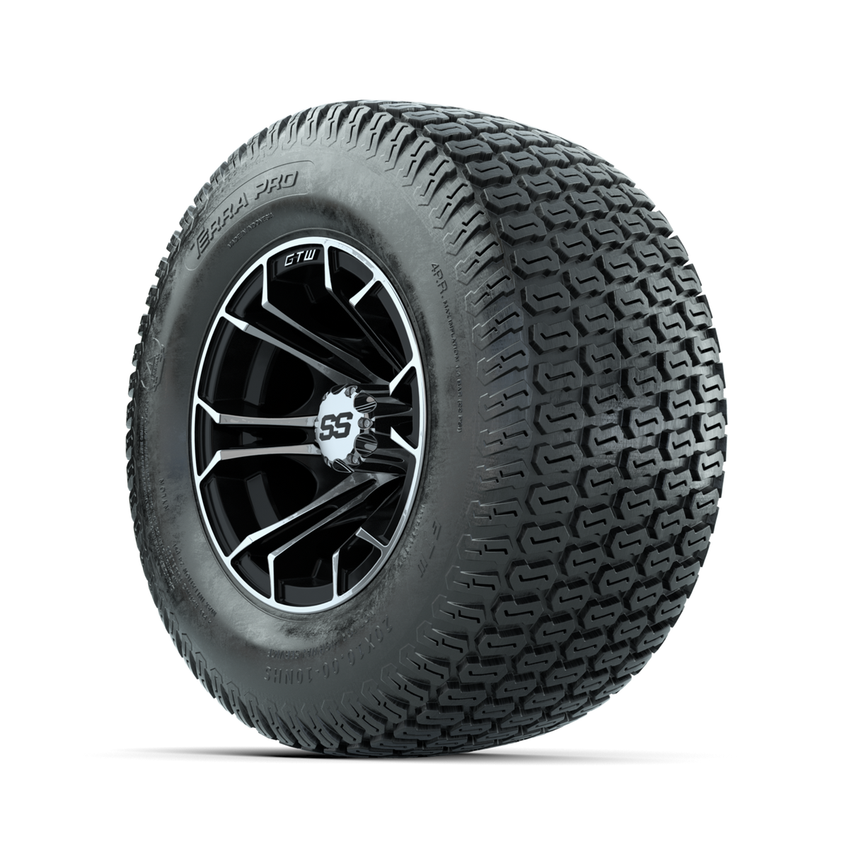 GTW Spyder Machined/Black 10 in Wheels with 20x10-10 Terra Pro S-Tread Traction Tires Full Set