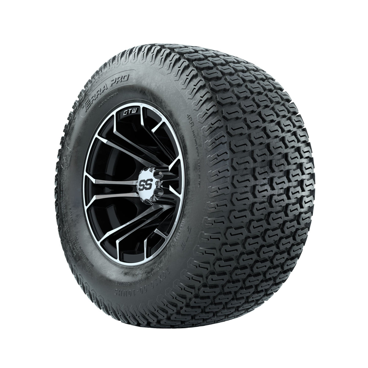 GTW Spyder Machined/Black 10 in Wheels with 20x10-10 Terra Pro S-Tread Traction Tires Full Set